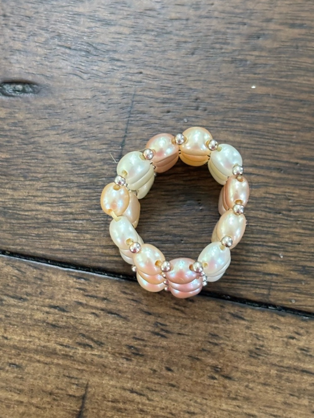 Pearl Stretch Beaded Ring - Champagne and Ivory